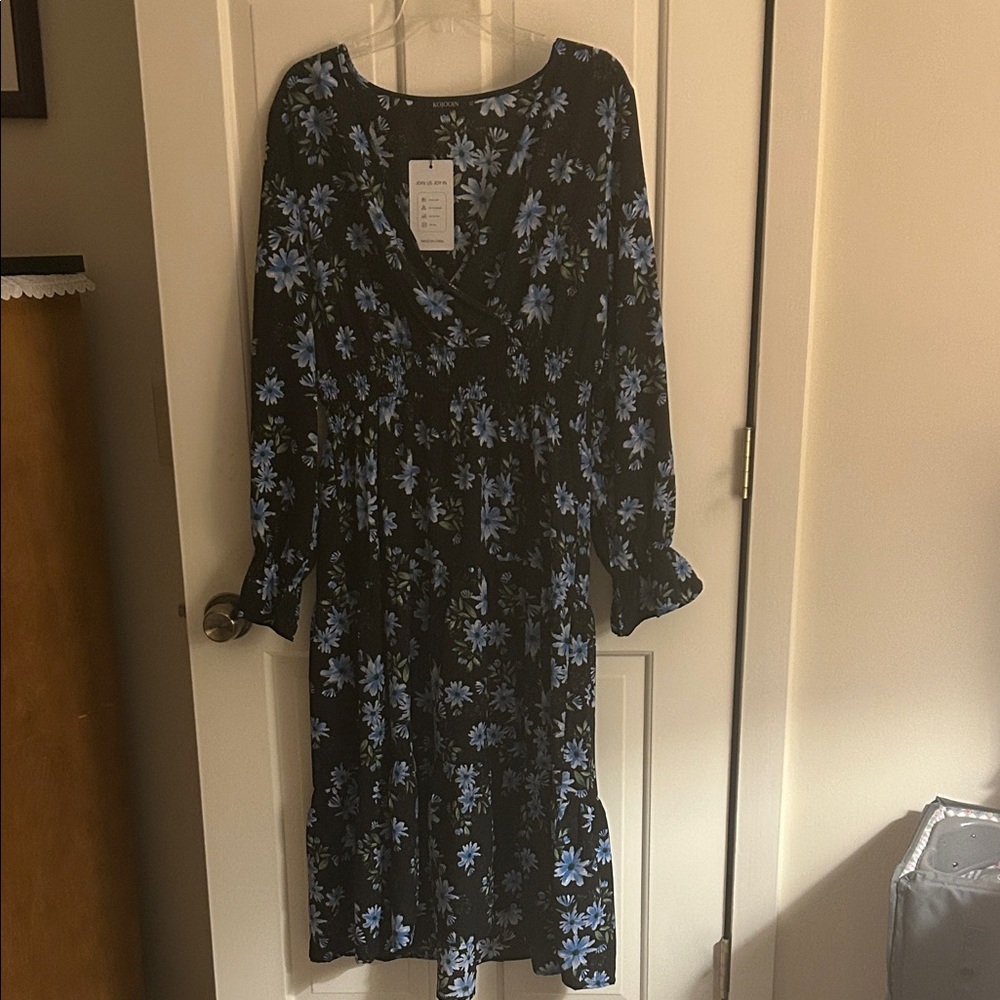 Floral Black and Blue Dress
